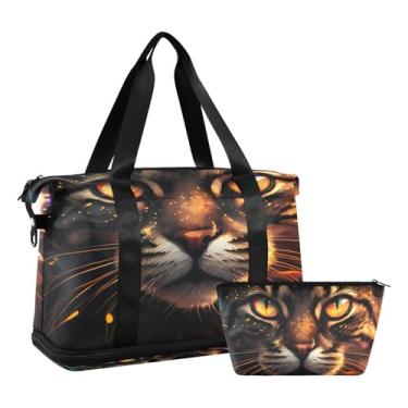 Imagem de STAYTOP Bolsa de ginástica com olhos de gato que brilham intensamente para mulheres e homens, à prova d'água, esportiva, viagem, bolsa de fim de semana com bolso molhado para viagem, academia, ioga