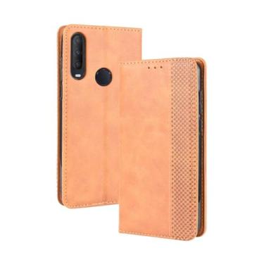 Imagem de Capa flip de couro para Alcatel 1SE 2020,Flip magnético retro,Caso de telefone de couro PU,Design de carteira com 3 slots de cartão e 1 clipe de dinheiro -Brown
