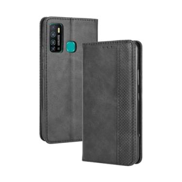 Imagem de Capa flip de couro para Infinix Note 7 Lite X655C,Flip magnético retro,Caso de telefone de couro PU,Design de carteira com 3 slots de cartão e 1 clipe de dinheiro -Black