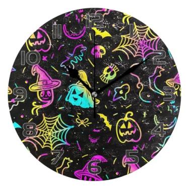 Imagem de YETTASBIN Relógio de parede fantasma de Halloween, silencioso, sem tique-taque, operado por bateria, relógio redondo decorativo criativo para cozinha, sala de estar, banheiro, decoração de escritório