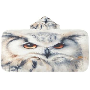 Imagem de Burbuja Toalha de banho com capuz com retrato de coruja para crianças, toalha de praia de pelúcia macia absorvente para meninas e meninos 3-10 anos, 61 x 127 cm