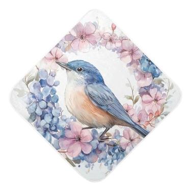 Imagem de Burbuja Toalha de banho para bebê lindo pássaro com flores - Toalha com capuz de musselina macia e absorvente para recém-nascidos, 76 x 76 cm