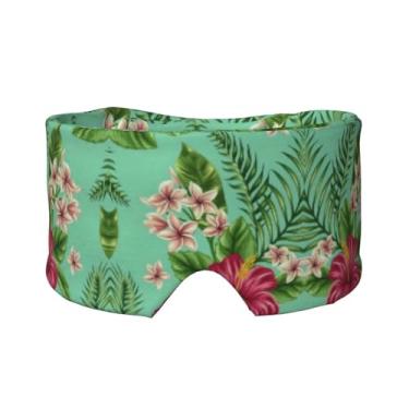 Imagem de Máscara havaiana com estampa de flores e folhas tropicais para dormir para olhos e orelhas, respirável, ajustável, blecaute, venda, confortável