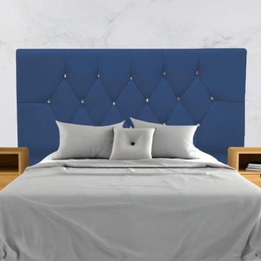 Imagem de Cabeceira Solteiro Cama Box Estofada 90 Cm Suede Lisboa Azul Marinho