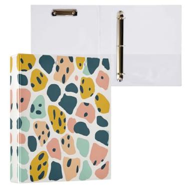 Imagem de STAYTOP Organizador de fichário redondo com estampa de leopardo colorido, fichário de 3 anéis com prancheta (carta A4), fichário fofo para material de escritório escolar