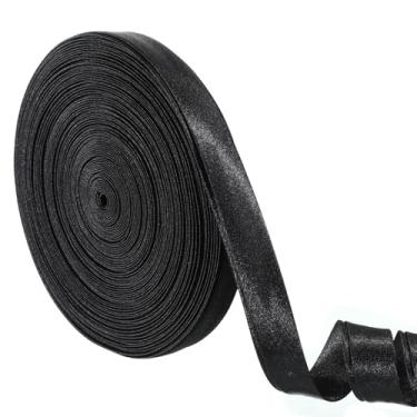 Imagem de LIQWEI Fita de cetim preta dupla face de 591 polegadas, cordão de espartilho com alças de vestido fita preta fina de 1,5 cm, tecido para artesanato, decoração de casamento, fabricação de laço, costura