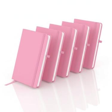 Imagem de Caderno de anotações com elástico no tamanho A5, suporte para caneta, capa dura em material sintético, miolo 80 folhas pautadas na cor bege. Caderno A5 Capa em PU (21x14,5) (5, Rosa)