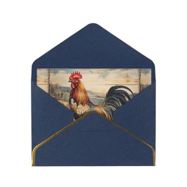 Imagem de SKKNT Cartões comemorativos com estampa de galo em madeira em fazendas para todas as ocasiões, convites de festa de aniversário de casamento, 12,7 x 15,2 cm