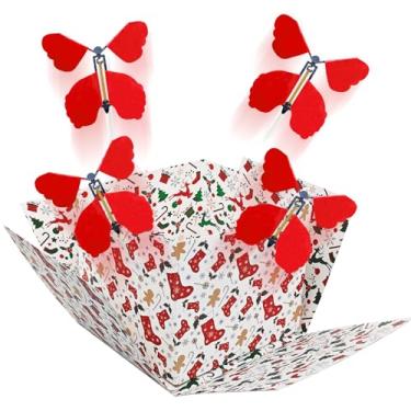 Imagem de Caixa de presente de explosão de borboleta vermelha de Natal, caixa de presente reutilizável DIY pop out exclusiva para Natal, aniversários, dia das mães, suprimentos para festa de casamento