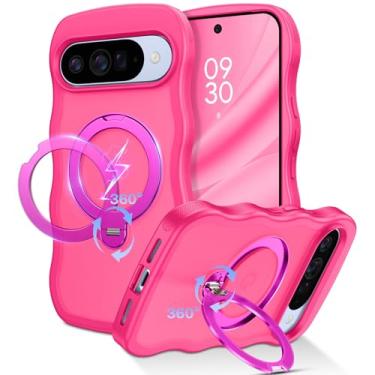 Imagem de QuantumKoo Capa para Google Pixel 10 com suporte magnético invisível de 360° [compatível com Magsafe] linda capa de celular ondulada encaracolada para Pixel 10 6,3 polegadas com suporte para mulheres