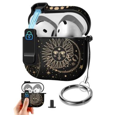 Imagem de Joyleop Capa para Airpods 4 – com trava de segurança linda feminina feminina estética bonita capa protetora contra choque rígido com chaveiro para AirPods 4ª geração 2024, sol e lua