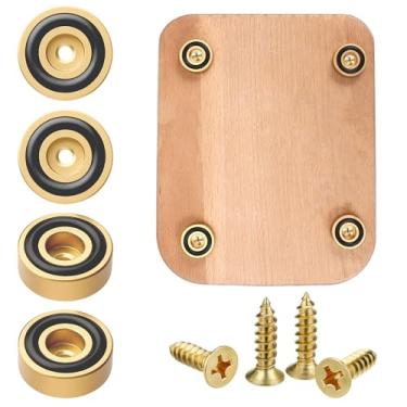 Imagem de Fyntave Pacote com 4 pés de tábua de corte de latão, 3 x 0,9 cm, pés de borracha com almofadas antiderrapantes latão sólido para madeira, tábua de corte de bambu (dourada)