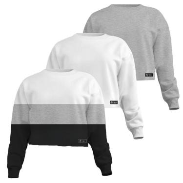 Imagem de Kit 3 Croppeds Moletom Feminino Liso Básico com Cintura Descosturada-Feminino