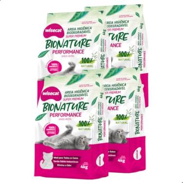 Imagem de Kit com 4 pacotes Areia Higiênica Biodegradável Grãos Mistos 4kg Para Gatos Performance Sanitária BioNature Super Premium Mandioca Natural