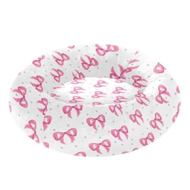Imagem de SEHANY Cama fofa para cachorro rosquinha com laço rosa removível e lavável, pequena cama redonda para gatos, cama fofa super macia para animais de estimação com fundo antiderrapante para cães pequenos