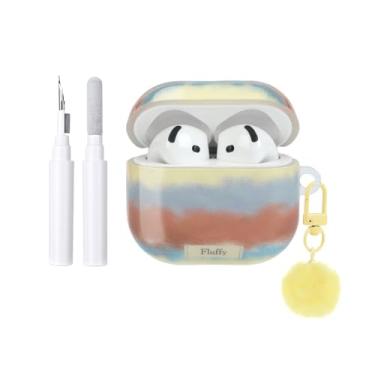 Imagem de COTYPOFLIYTT Capa compatível com AirPods 4 com kit de limpeza, linda estética listrada retrô colorida para meninas e mulheres, capa protetora à prova de choque de TPU macio para AirPods 4ª geração