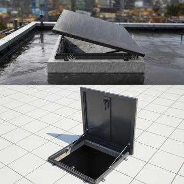 Imagem de AIWFL Escotilha de telhado de aço galvanizado de 59,9 cm x 59,9 cm, porta de segurança de telhado resistente, placa de cobertura de escotilha de acesso ao telhado comercial porta da adega do sótão com