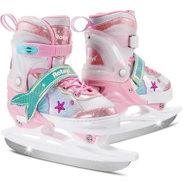 Imagem de Patins de gelo ajustáveis Ocean Girls para crianças de 3 a 12 anos, patins infantis de hóquei no gelo para pista interna ao ar livre, forro macio, quente e confortável, suporte de tornozelo de