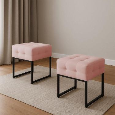 Imagem de Puff Sala Decorativo Industrial Kit 2 Elisa Veludo D03 - D'rossi Rose