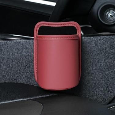 Imagem de Caixote do lixo para carro de 14 x 10 cm - Recipiente de armazenamento de veículo com design de encaixe (Borgonha)