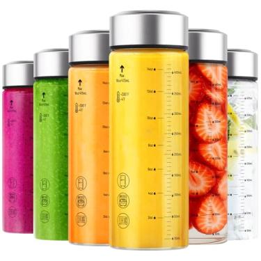 Imagem de Zukro Garrafas de vidro de 473 ml, pacote com 6 garrafas de vidro reutilizáveis à prova de vazamento sem BPA de boca larga para sucos, vitaminas, proteínas, água infundida, armazenamento de bebidas