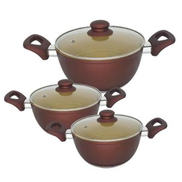 Imagem de Conjunto 3 Panela Revestimento Cerâmica Antiaderente Com Tampa Não Gru