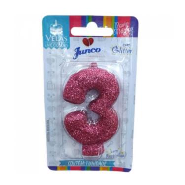 Imagem de Vela Aniversario Live Colors Com Gliter Pink N3 Junco