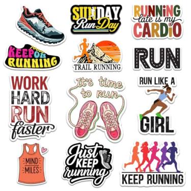 Imagem de Pacote de 12 adesivos de corrida para corredores, atletas e amantes de fitness – Decalques de vinil de corrida inspiradores para garrafa de água, notebook, laptop, presente para corredores de trilha e