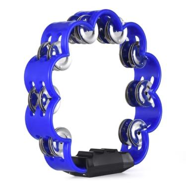 Imagem de Jectse Pandeiro Portátil, Material ABS Leve e Resistente Com Jingles Duplos para Som Vibrante e Nítido, Bordas Curvas Suaves Alça Ergonômica para Orquestras de Bandas de Sala de Aula (BLUE)