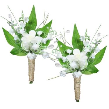 Imagem de Rinlong 2 peças de flor na lapela de lírio do vale para homens com alfinetes para noivo, padrinho artificial, baile de formatura, flores