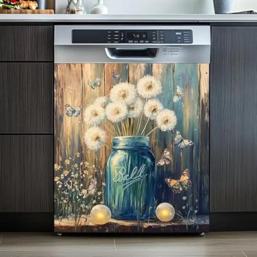 Imagem de Adesivo magnético para tampa da máquina de lavar louça, pote de tábua de madeira, pintura de dente-de-leão, ímã de geladeira, adesivo magnético para geladeira, decalque de cozinha, painel de vinil 58