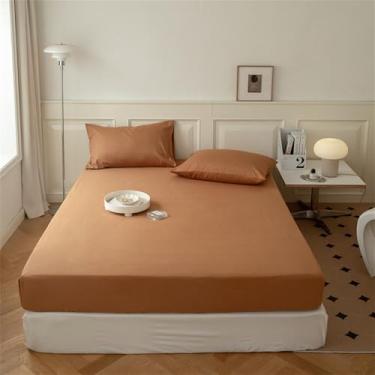 Imagem de Protetor de colchão em algodão lavado com elástico, cor sólida, macio e confortável, para camas tamanho Queen e King, 13, 150x200x25cm (1 unidade).