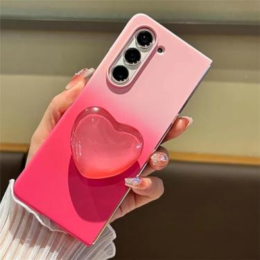 Imagem de Capa de celular com estampa de coração em vidro 3D e efeito rosa que muda gradualmente, compatível com Galaxy Z Fold 5, Z Fold 4, Fold 6 e Z Fold 7 (para Z Fold 5/A).