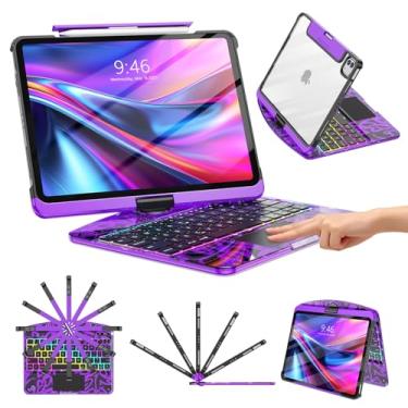 Imagem de TSQQST Capa transparente com teclado sem fio para iPad Pro de 13 polegadas M5/M4 2025/2024 com suporte para lápis e trackpad multitoque, estilo PCB visível de alta tecnologia, brilho de 3 e luz de