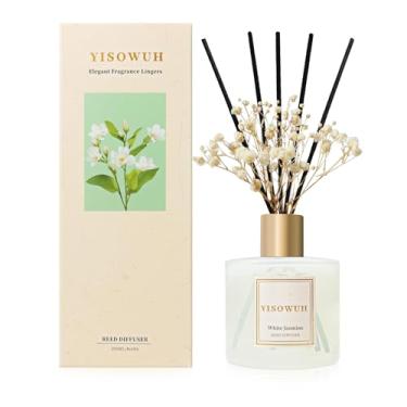 Imagem de YISOWUH Difusor de palheta - Jasmim branco - Conjunto de difusor de palheta de 200 ml com óleos essenciais e 8 palhetas