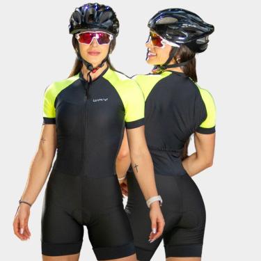 Imagem de Macaquinho de Ciclismo Bike Profissional Uniforme - Preto com Verde Neon - P-Feminino