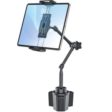 Imagem de INSSKY Suporte de tablet de carro para suporte de copo, braço longo de metal com rotação de 360° para esteira de caminhão de golfe, capa de espessura adequada (profundidade máxima de 3,5 cm) para iPad