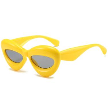 Imagem de Óculos de Sol Olho de Gato Unissex em Cores Vibrantes para Esportes ao Ar Livre, Corrida e Ciclismo, Amarelo e Cinza