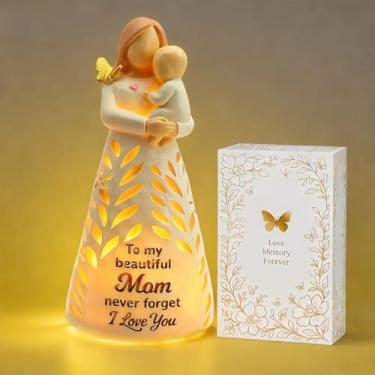 Imagem de AlevaHive Estatuetas para mãe e bebê, luz com controle remoto, presentes para a nova mamãe - presentes de aniversário da filha e filho, recém-nascidos de Natal pintado à mão em resina esculpida (sem