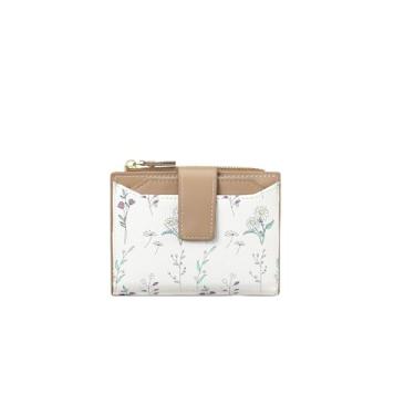 Imagem de Carteira pequena feminina com bloqueio de RFID, carteira compacta de couro vegano floral dobrável com bolso com zíper, janela para identidade, Caqui, 4.92 x 3.94 x 1.38 inches, Clássico
