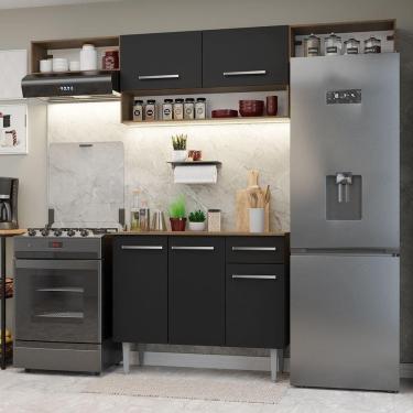 Imagem de Armário De Cozinha Completa 225cm Rustic/preto Emilly Madesa 01xa Rustic/preto