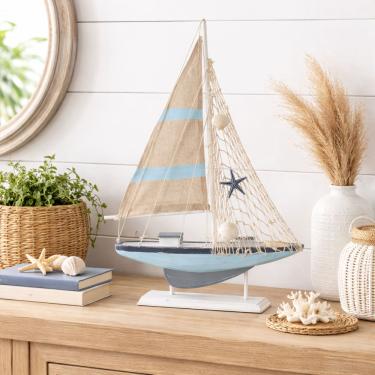 Imagem de Escultura Decorativa Madeira Barco a Vela (Colorido) 53x33x5,5cm