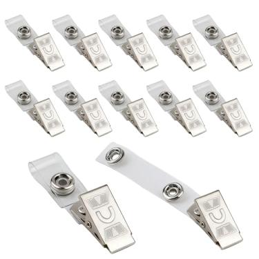 Imagem de Clipes de crachá de metal com tiras de PVC transparente - Clipes de crachá de metal premium para cartões de identificação, porta-crachás, crachás de trabalho