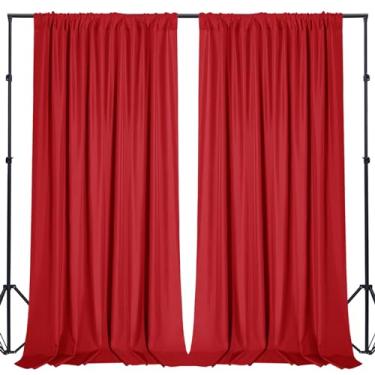 Imagem de Sugargirl Cortinas de pano de fundo vermelho sem vincos de poliéster com bolsos de haste para festa, aniversário, fotografia de casamento, decoração de casa (1,5 x 2,8 m, 2 painéis)