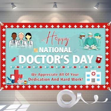 Imagem de PURYOUNY Pano de fundo Happy National Doctor's Day, decorações de festa de agradecimento aos médicos com fita para cabine de fotos