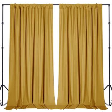 Imagem de Sugargirl Cortinas de pano de fundo douradas sem vincos de poliéster com bolsos de haste para festa, aniversário, fotografia de casamento, decoração de casa (1,5 x 1,8 m, 2 painéis)