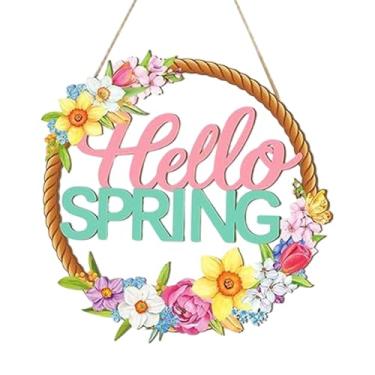 Imagem de Ｂｅｓｇａ Placa de madeira com placa de Páscoa para porta, decoração rústica de parede para escritório, cafeteria, janela interna, Flores