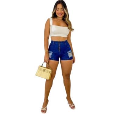 Imagem de Bermuda Feminina Jeans Feminino Destroyed com Zíper no Look - Fortalez