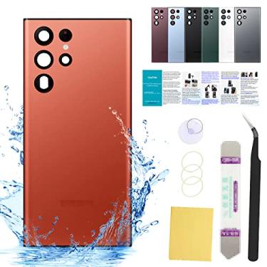 Imagem de UooFide Compatível com Samsung Galaxy S22 Ultra tampa traseira vidro substituição 6,8 polegadas SM-G908 todas as operadoras com manual de instalação + kit de ferramentas de reparo (vermelho)