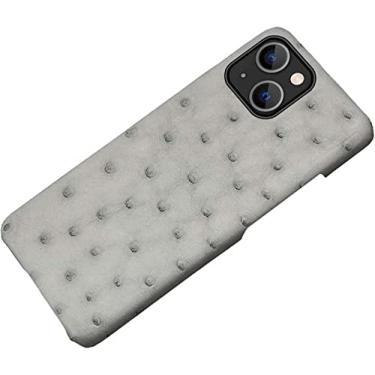 Imagem de MAALYA Capa de telefone traseira de luxo, para Apple iPhone 14 Plus capa 6,7 polegadas meio pacote capa de couro de avestruz à prova de choque [proteção de tela e câmera] (cor: cinza)